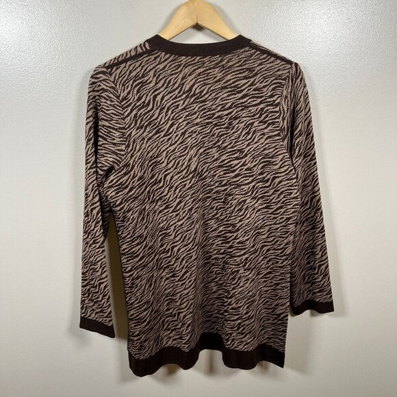 Misook Cardigan Sweater Size Medium Brown Zebra Print Acrylic Knit Work Office - Picture 2 of 9